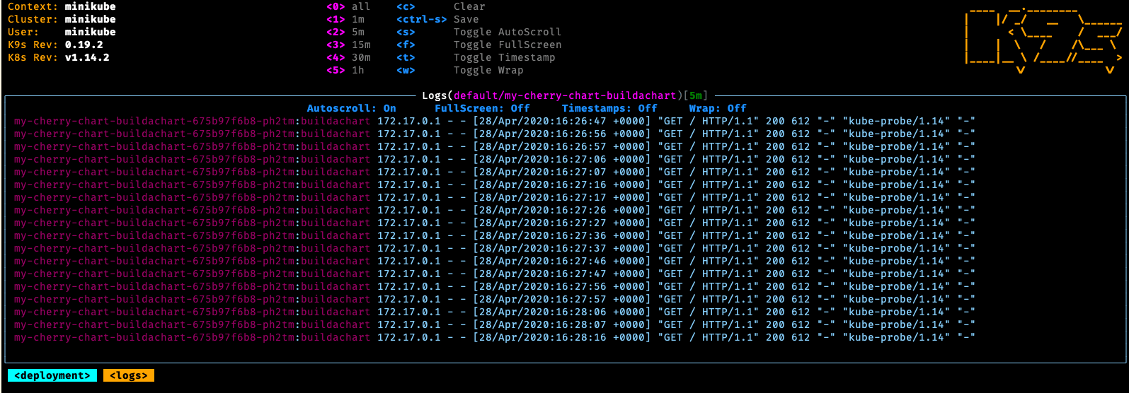 Using k9s to show Kubernetes pod logs Using k9s to show Kubernetes pod logs