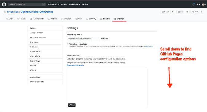 GitHub Pages settings GitHub Pages settings
