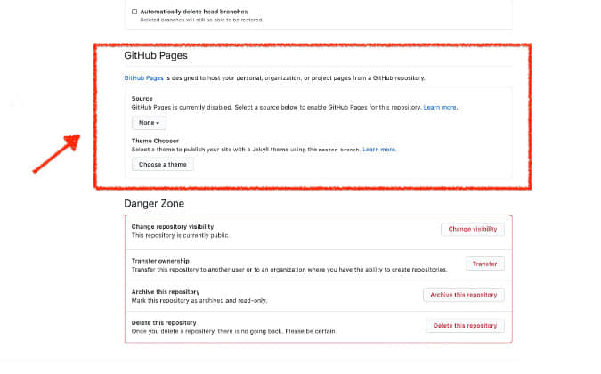 GitHub Pages settings GitHub Pages settings